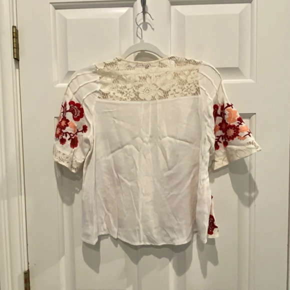 For Love & Lemons Isabella Lace-Inset Embroidered Top/ White 16692 - Picture 6 of 11